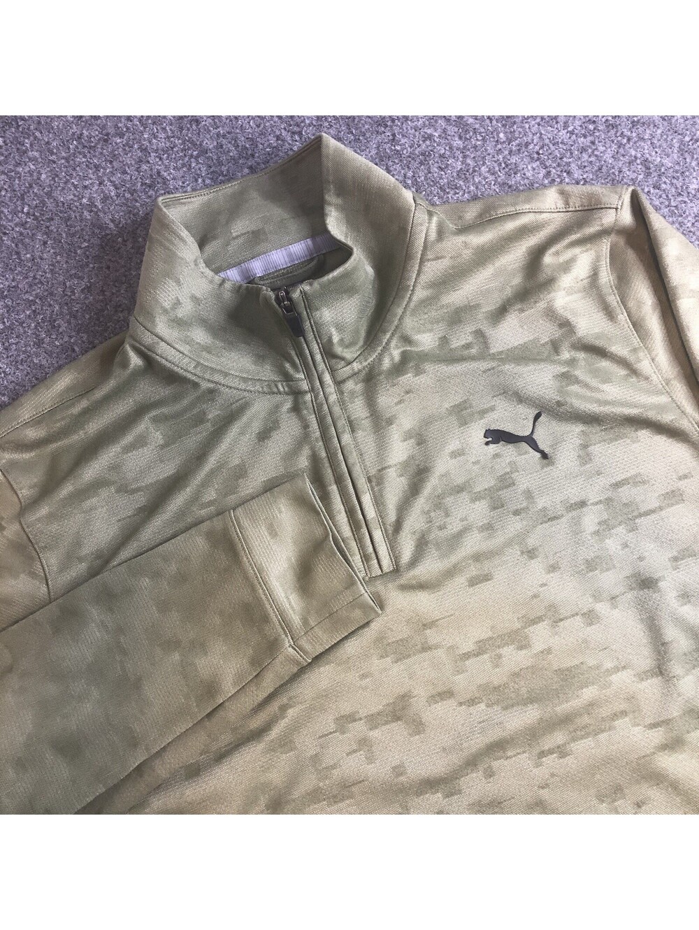 Puma Pullover Mens Medium Green Camo Long Sleeve 1/4 Zip Golf Performance